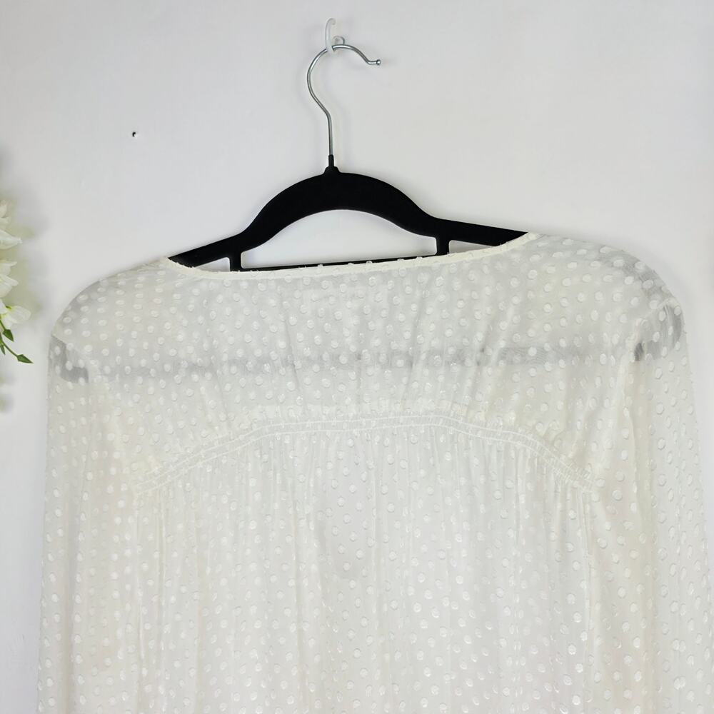 FRAME Button UP Blouse XL Off White Swiss Dot Silk Blend Sheer Boho Romantic - Picture 4 of 14